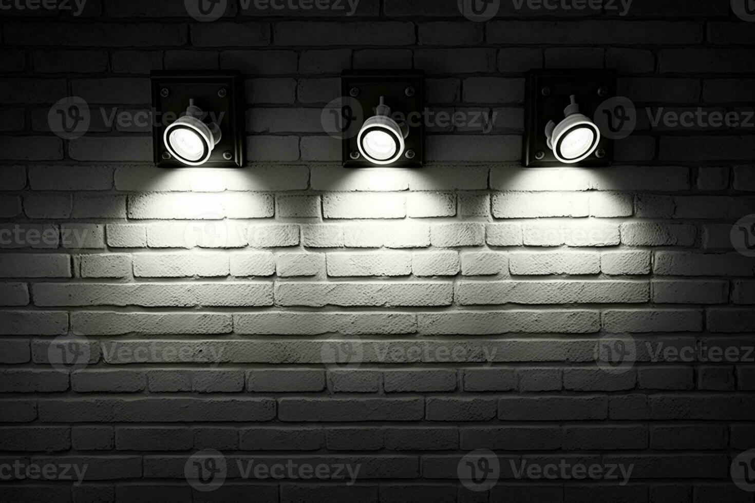 White brick wall with three spotlights AI Generated photo