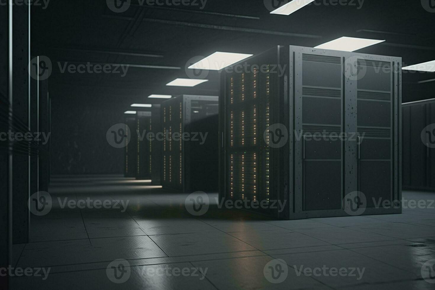 Modern dark data center, focus on the foreground AI Generated photo