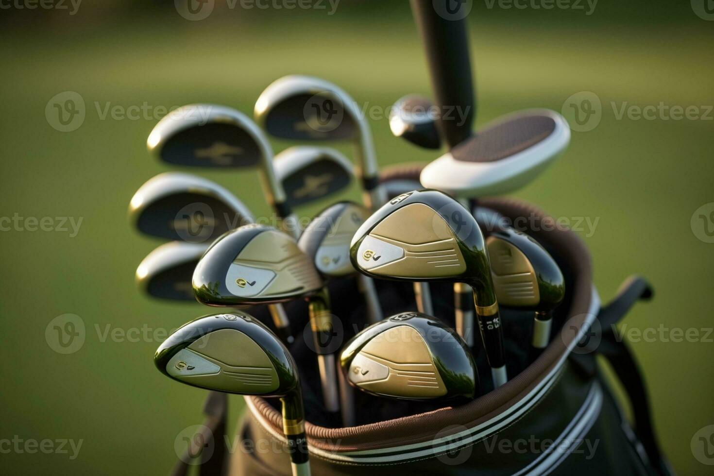 Golf clubs at the golf course, closeup AI Generated photo