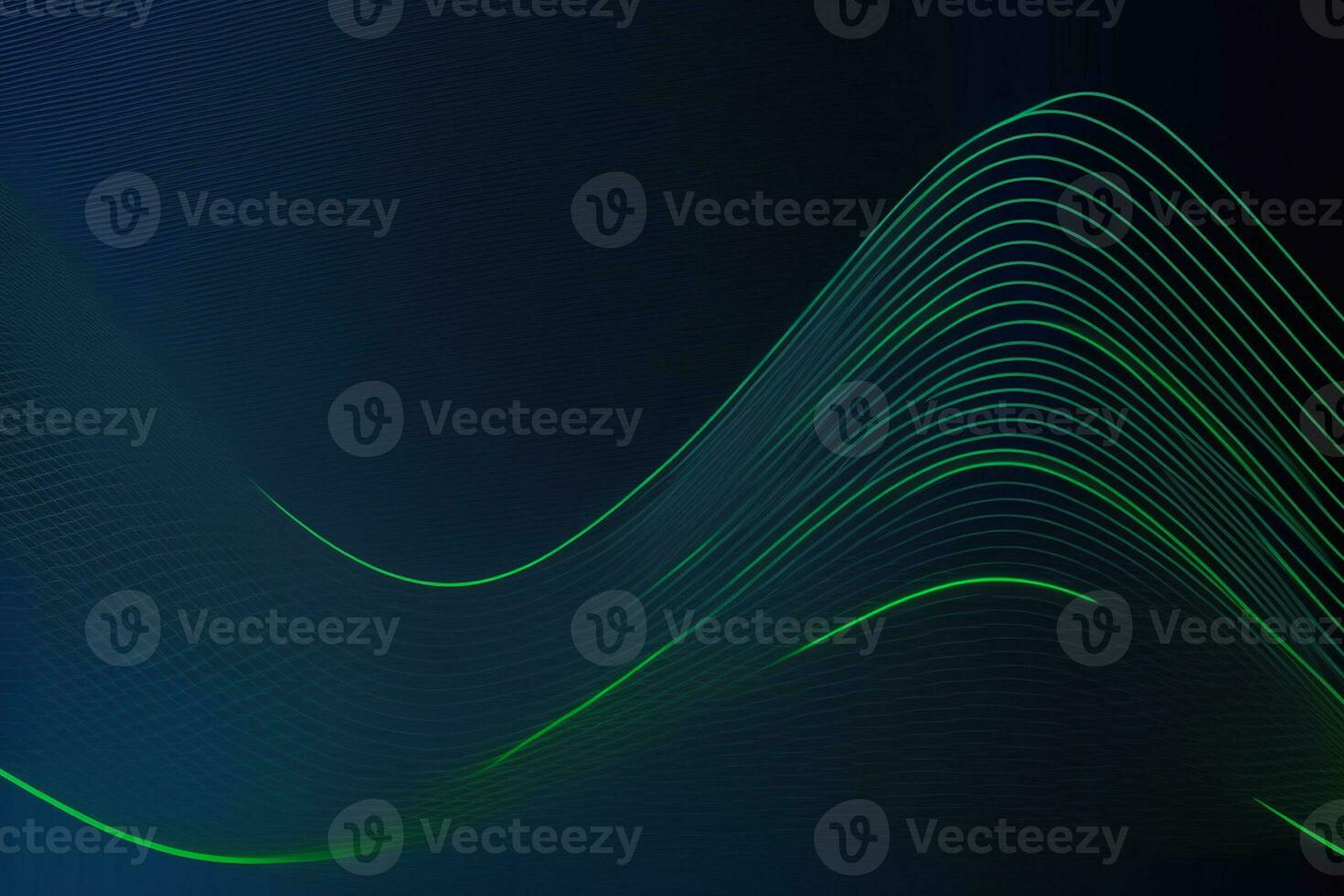 Abstract dark blue mesh gradient with glowing green curve line AI Generated photo