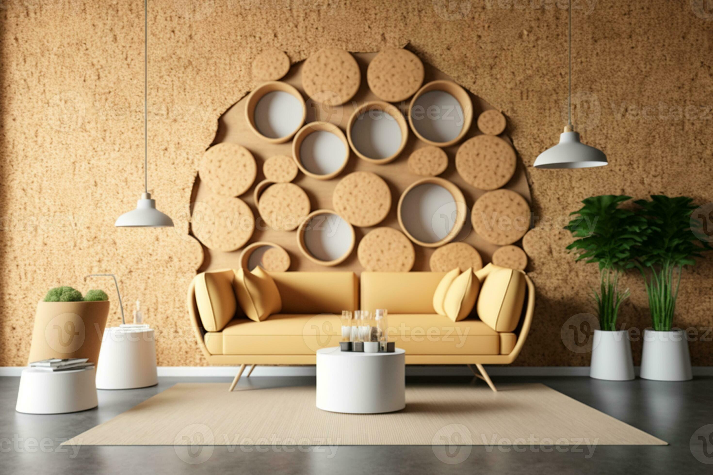 Interior of modern design room with cork wall AI Generated 23465394