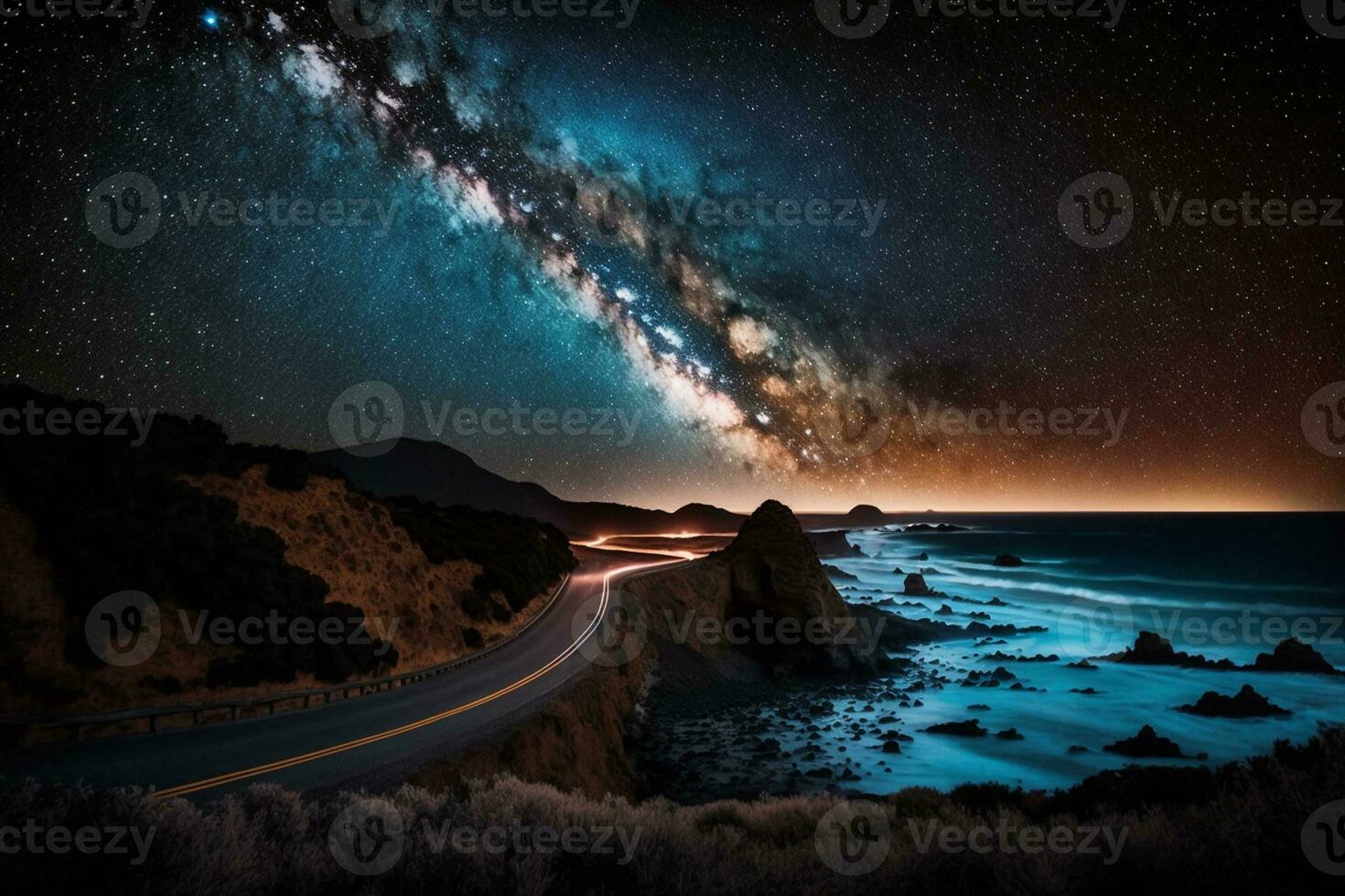 Great Ocean Road at night milky way view AI Generated photo
