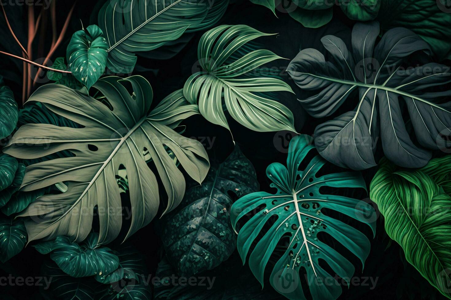 tropical leaves, abstract green leaf texture in garden AI Generated photo