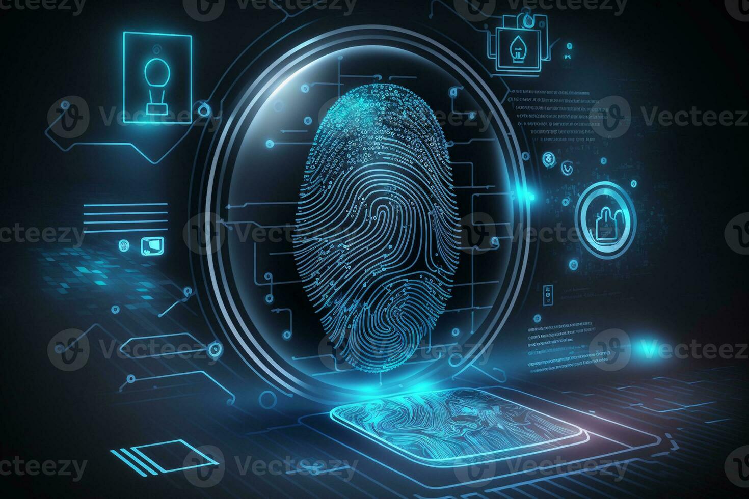 Fingerprint scan provides access of security and identification of business, Banking and finance, Cloud computing AI Generated photo