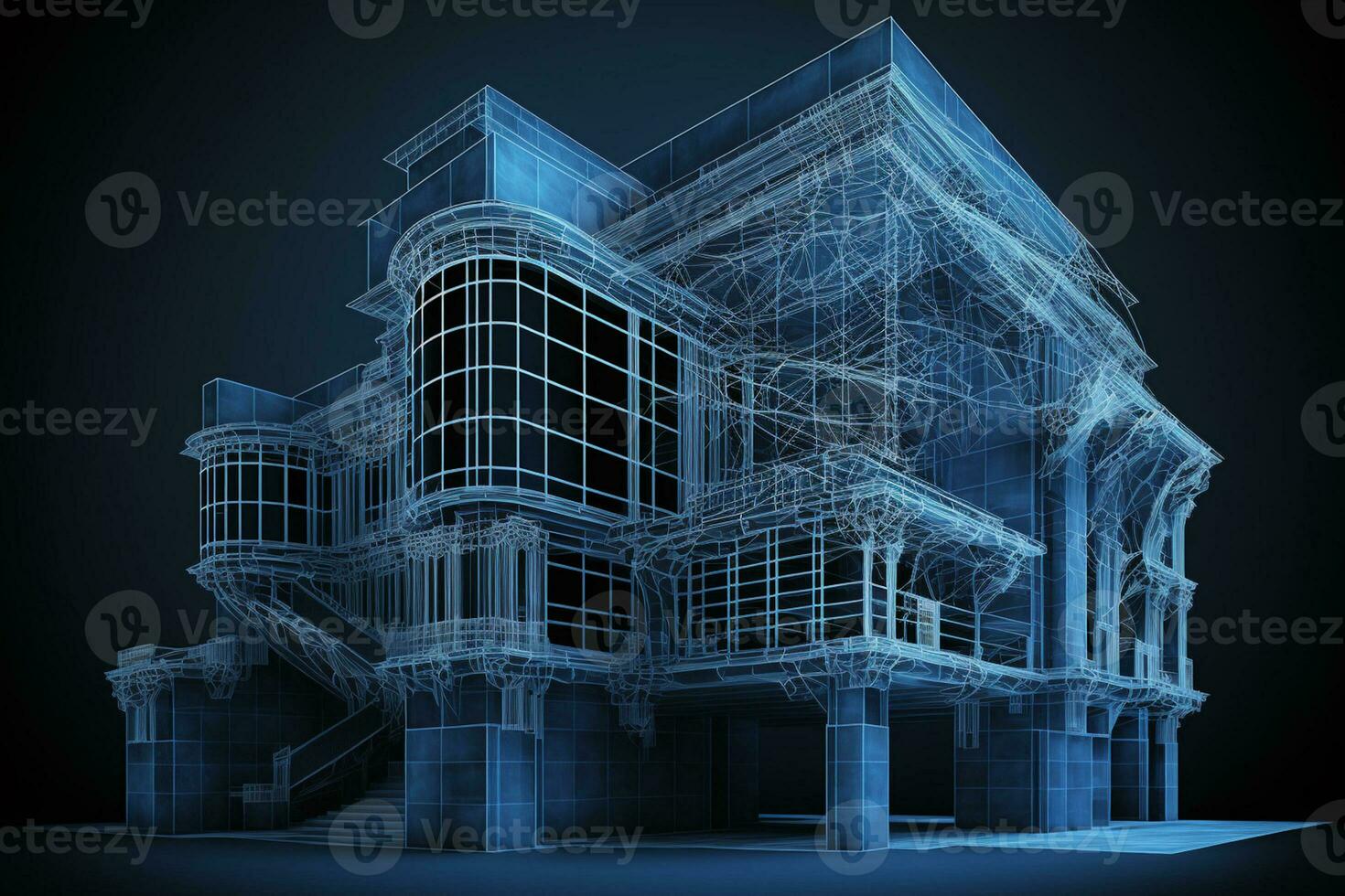 Architecture abstract blueprint wireframe render AI Generated photo