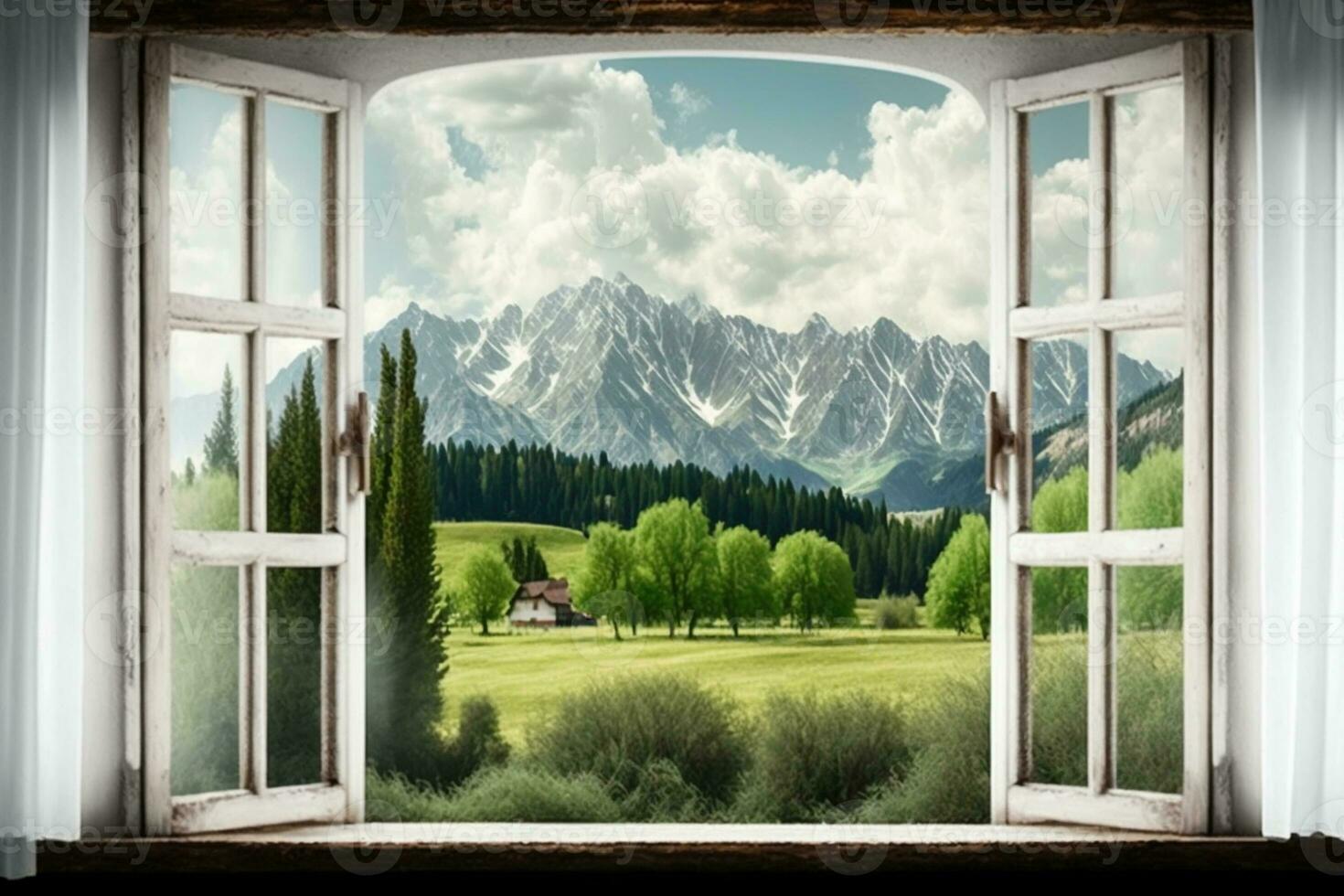 paisaje naturaleza ver antecedentes. ver desde ventana ai generado foto