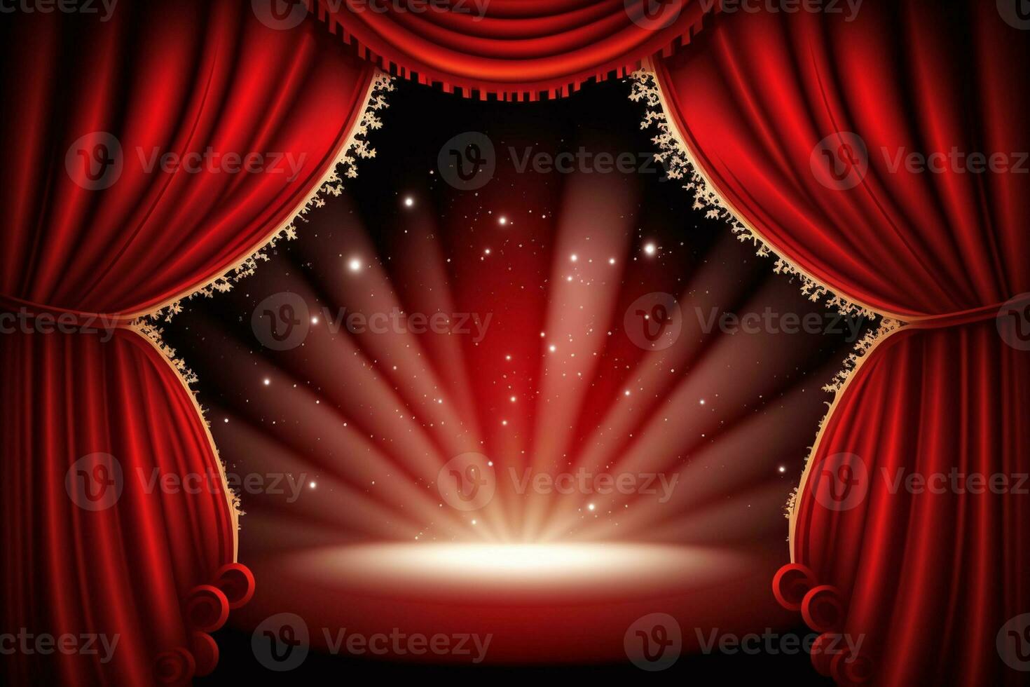 Magic theater stage red curtains Show Spotlight AI Generated 23465483