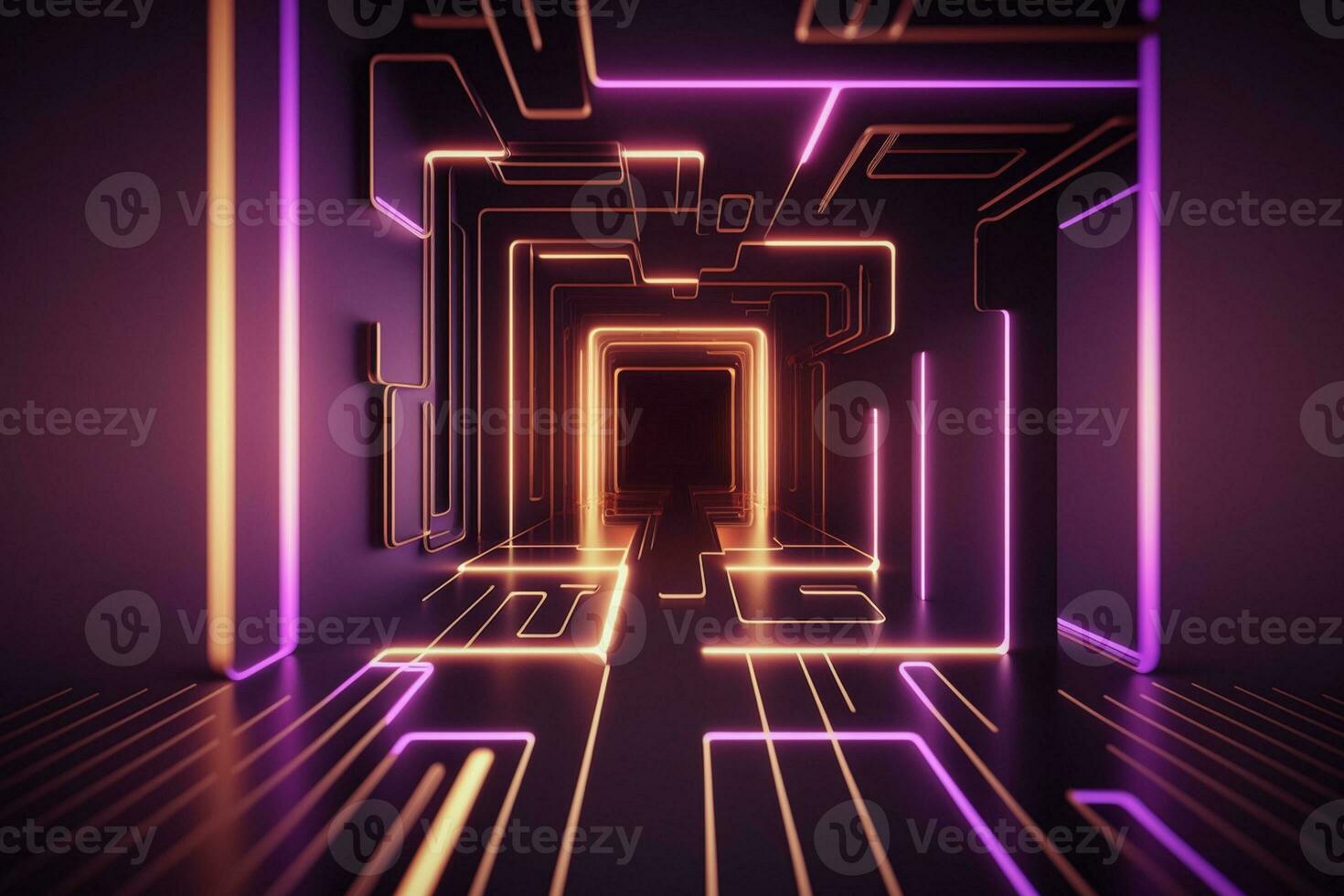 3d illustration of purple glowing color lines Technology geometry background AI Generated photo