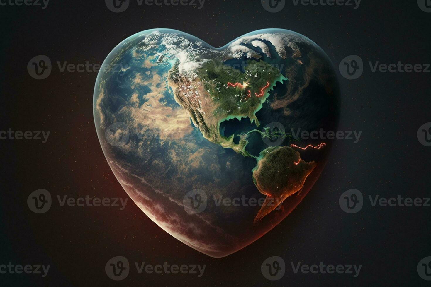 Heart shaped earth, free space for text AI Generated photo