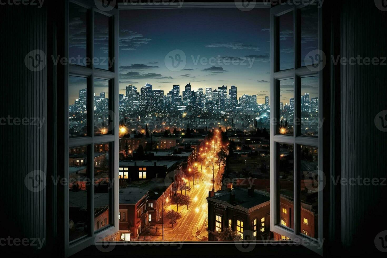 City night view from the office window AI Generated photo