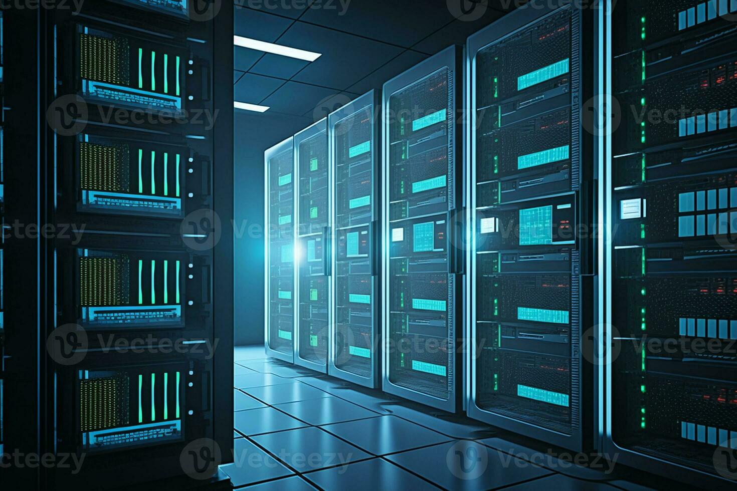 Server racks in computer network security server room data center AI Generated photo