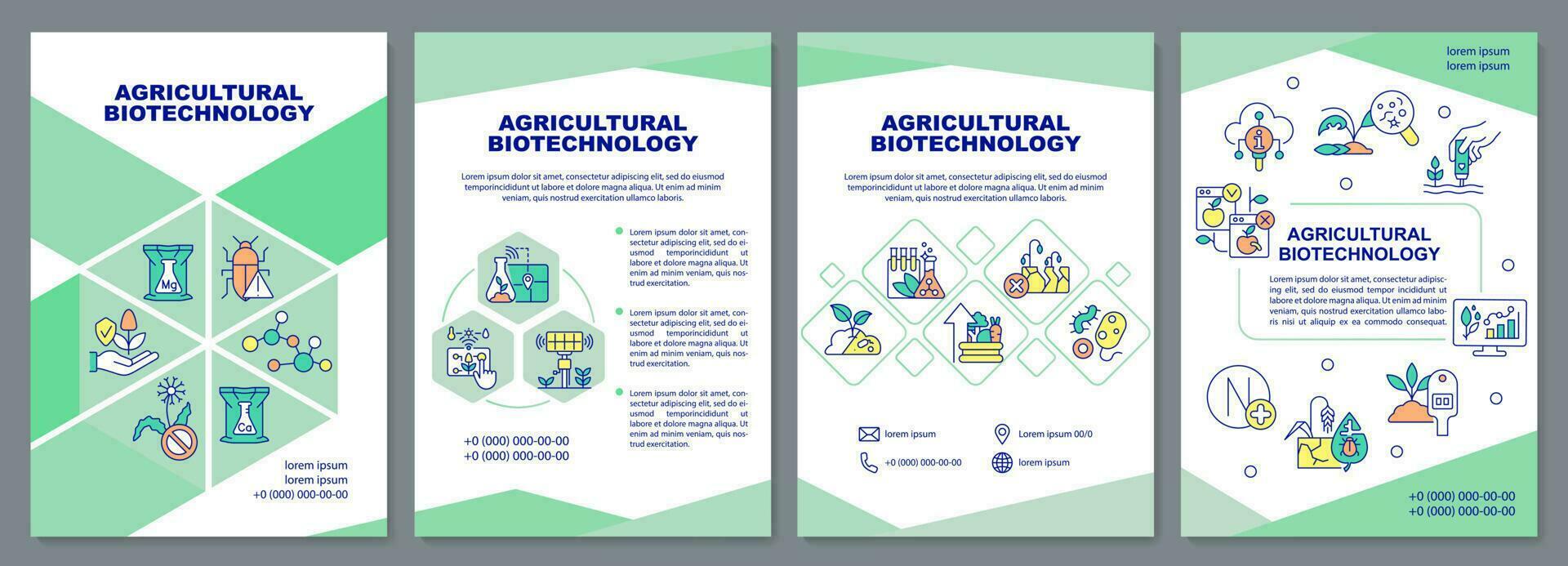 Agricultural biotechnology brochure template. Leaflet design with linear icons. Editable 4 vector layouts for presentation, annual reports