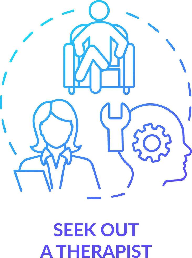 Seek out therapist blue gradient concept icon. Mental health. Strategy for emotional regulation abstract idea thin line illustration. Isolated outline drawing vector