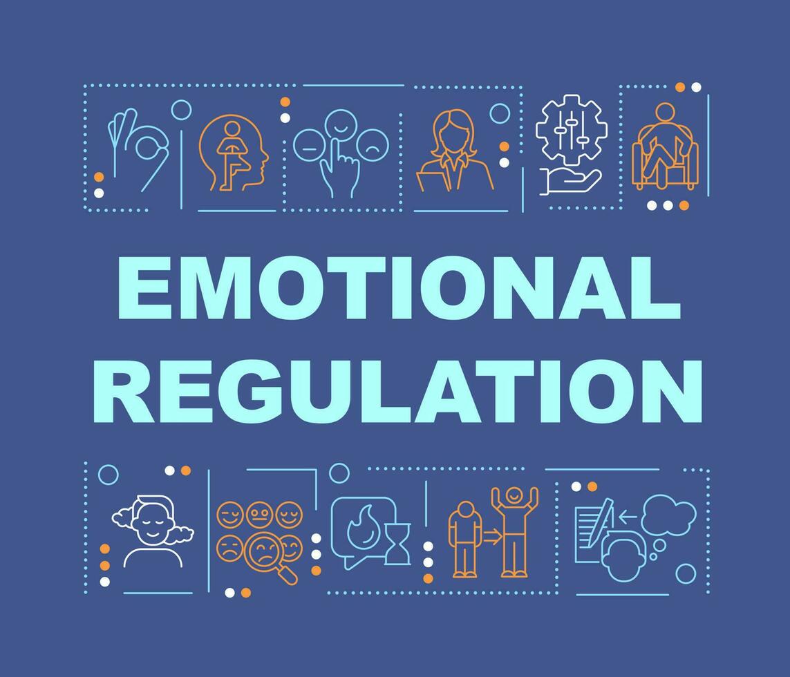 emocional regulación palabra conceptos azul bandera. mental salud. infografia con editable íconos en color antecedentes. aislado tipografía. vector ilustración con texto