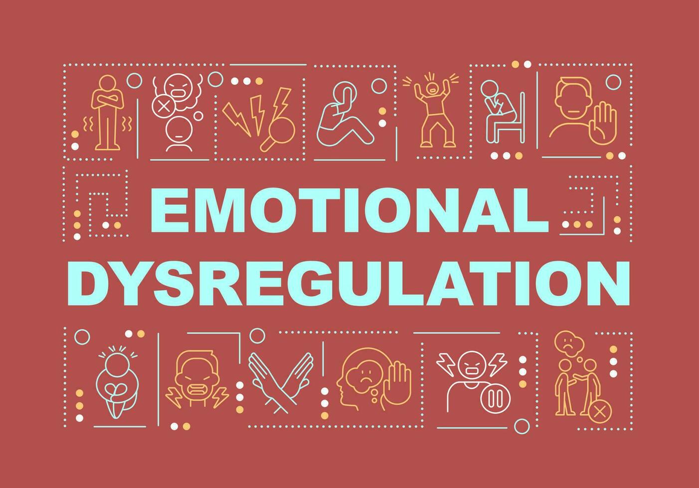 Emotional dysregulation word concepts red banner. Behavior issues. Infographics with editable icons on color background. Isolated typography. Vector illustration with text