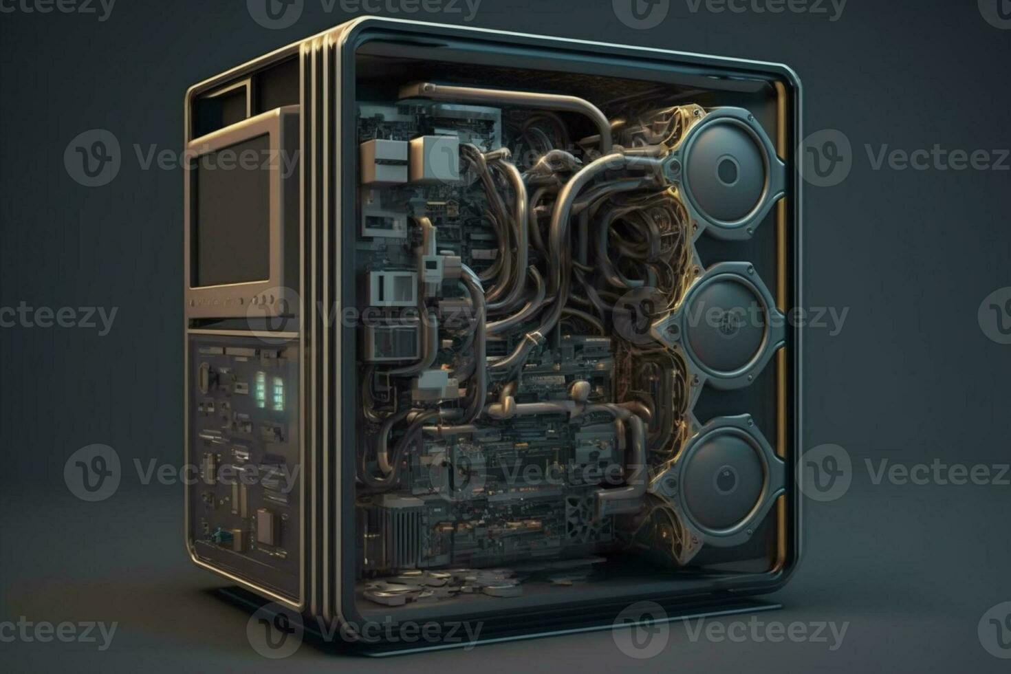Highly detailed 3d animation, Workstation Pc Computer, data or digital networks AI Generated photo