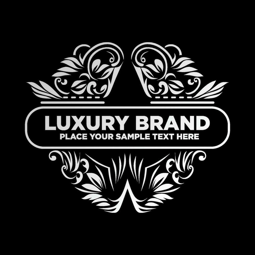 Luxury Brand Silver Logo Floral Design Vector