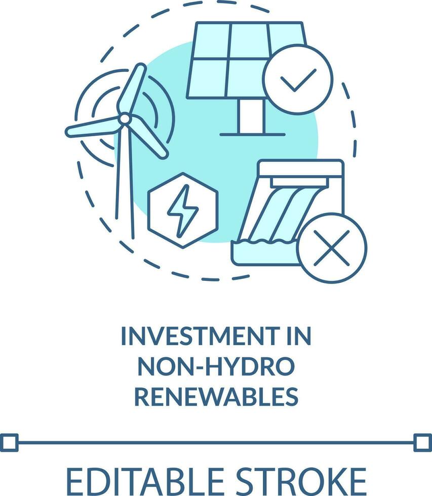 Investment in non hydro renewables turquoise concept icon. Net zero practice abstract idea thin line illustration. Isolated outline drawing. Editable stroke vector