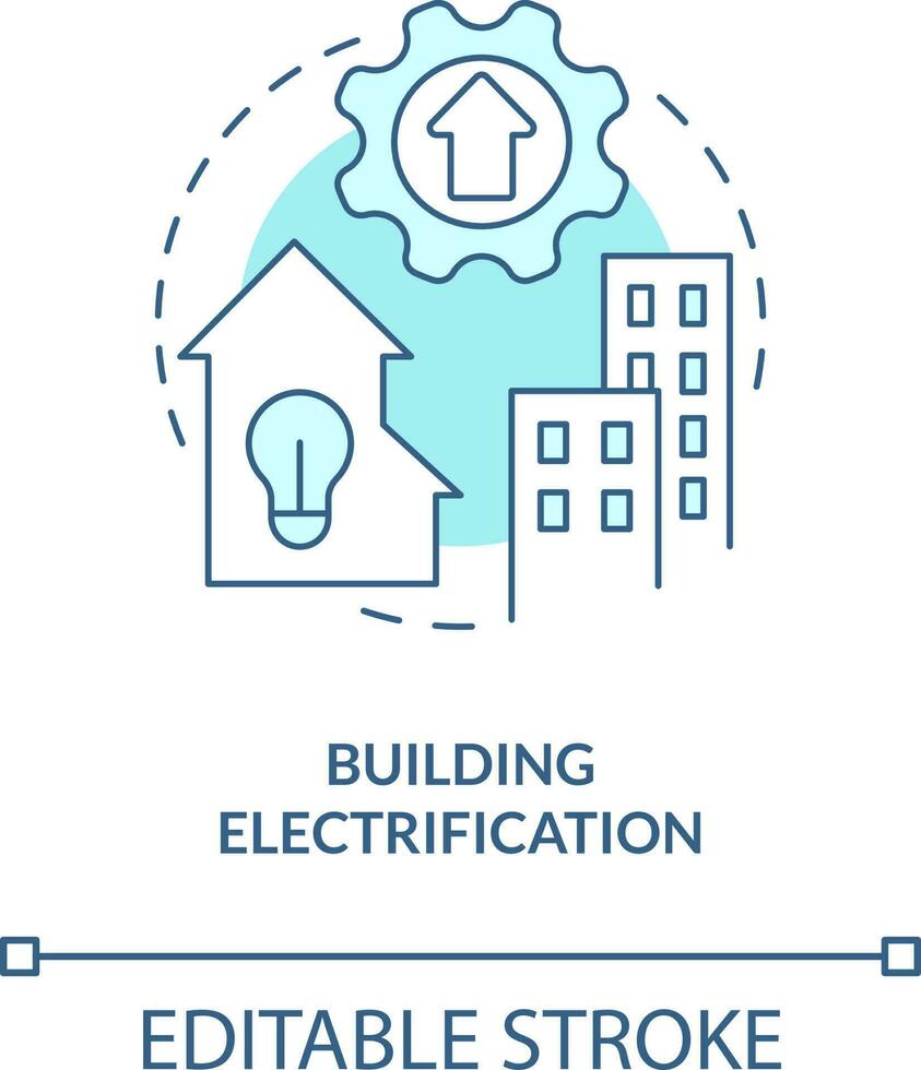 edificio electrificación turquesa concepto icono. energía eficiencia. red cero práctica resumen idea Delgado línea ilustración. aislado contorno dibujo. editable carrera vector