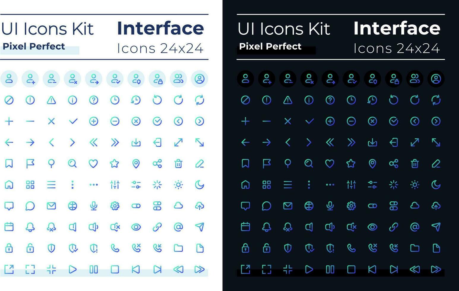 Minimalistic and simple looking pixel perfect gradient linear ui icons set for dark, light mode. Line contour user interface symbols. Modern style pictograms. Vector isolated outline illustrations