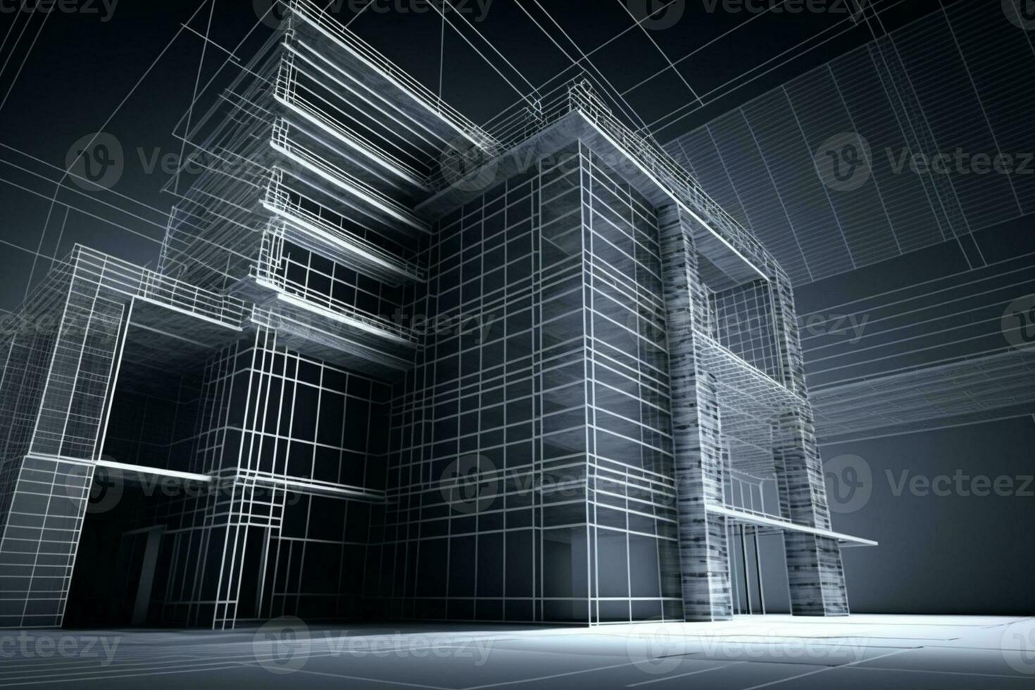 Architecture abstract blueprint wireframe render AI Generated photo