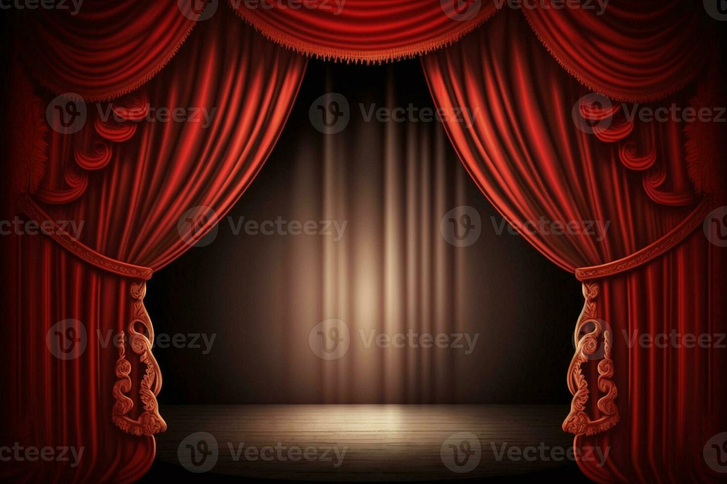 Magic theater stage red curtains Show Spotlight AI Generated photo