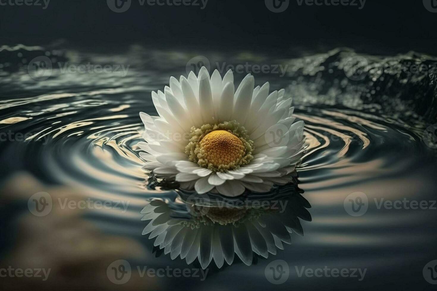white flower floating on top of a body of water AI Generated photo