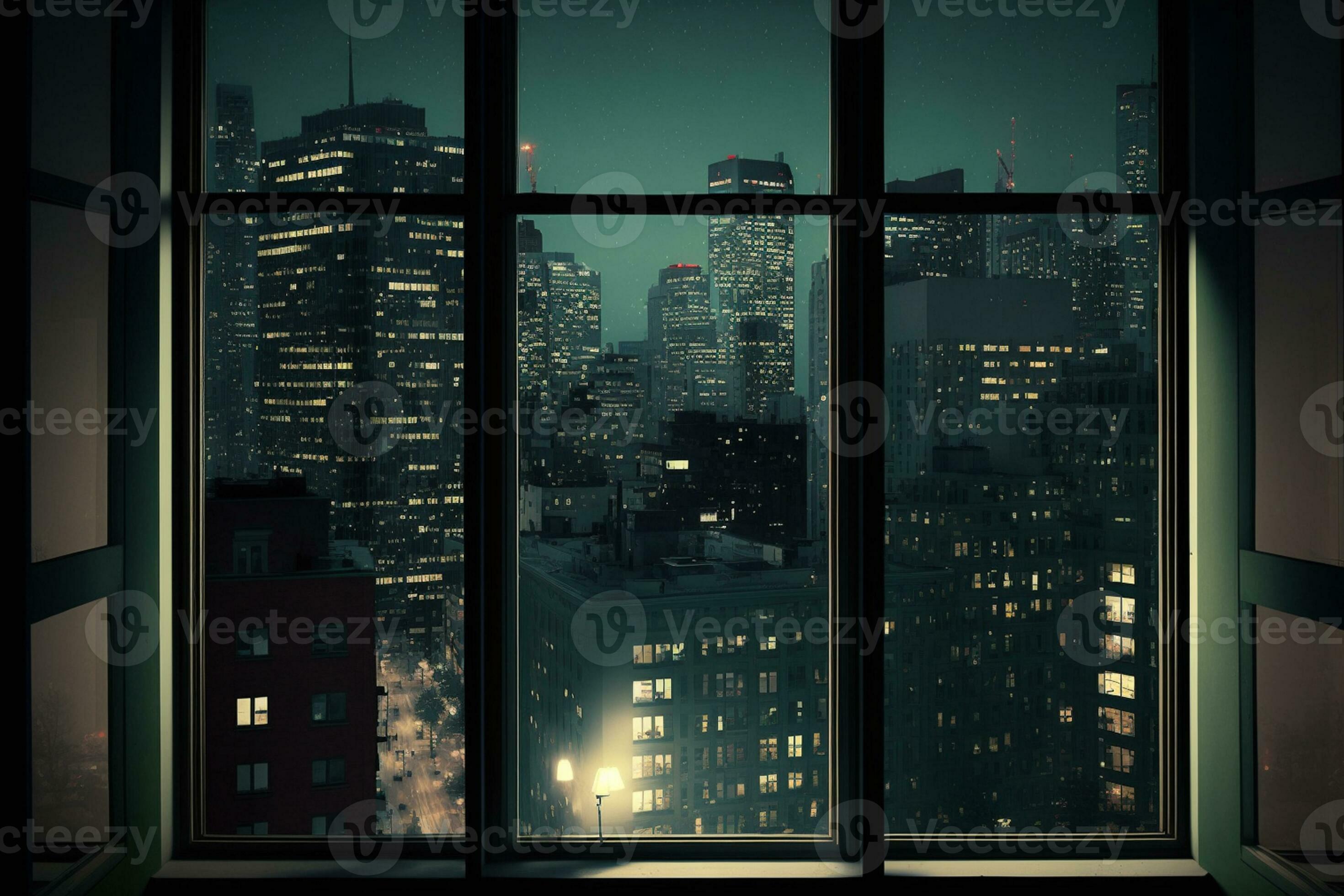 City night view from the office window AI Generated 23465767 Stock