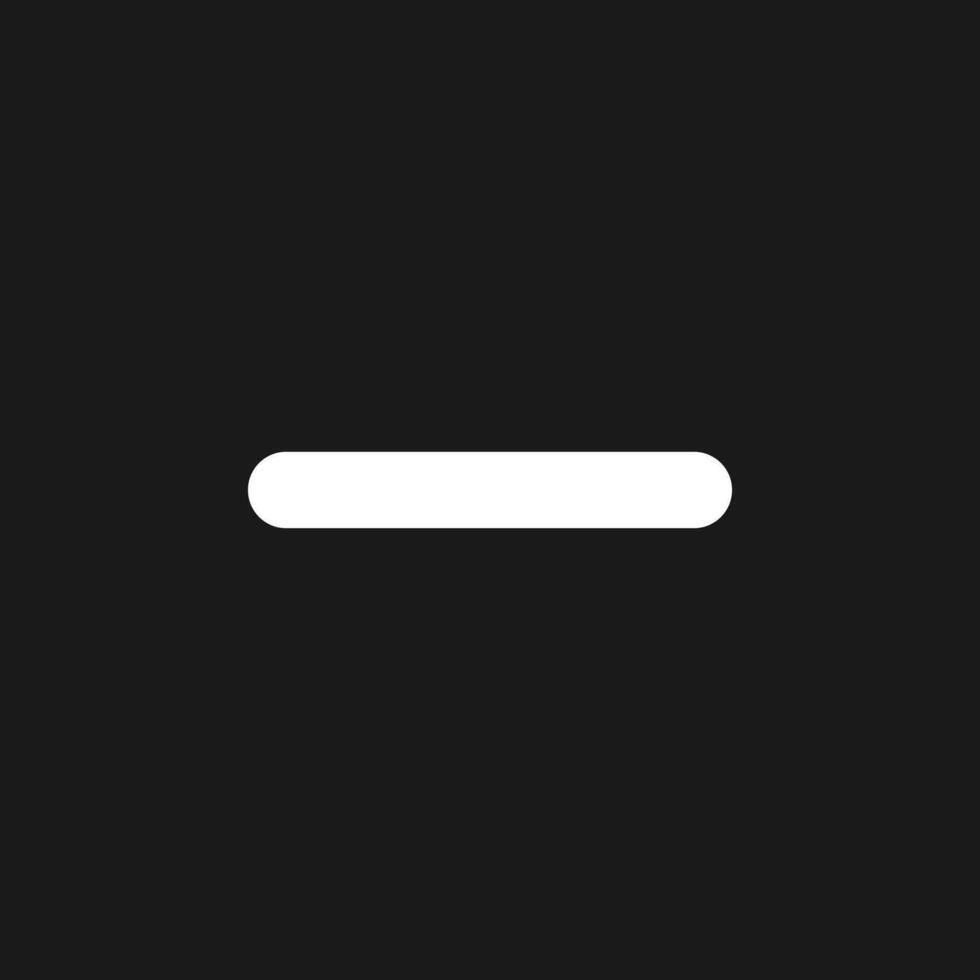 Minus dark mode glyph ui icon. Collapsing option. Interactive content. User interface design. White silhouette symbol on black space. Solid pictogram for web, mobile. Vector isolated illustration