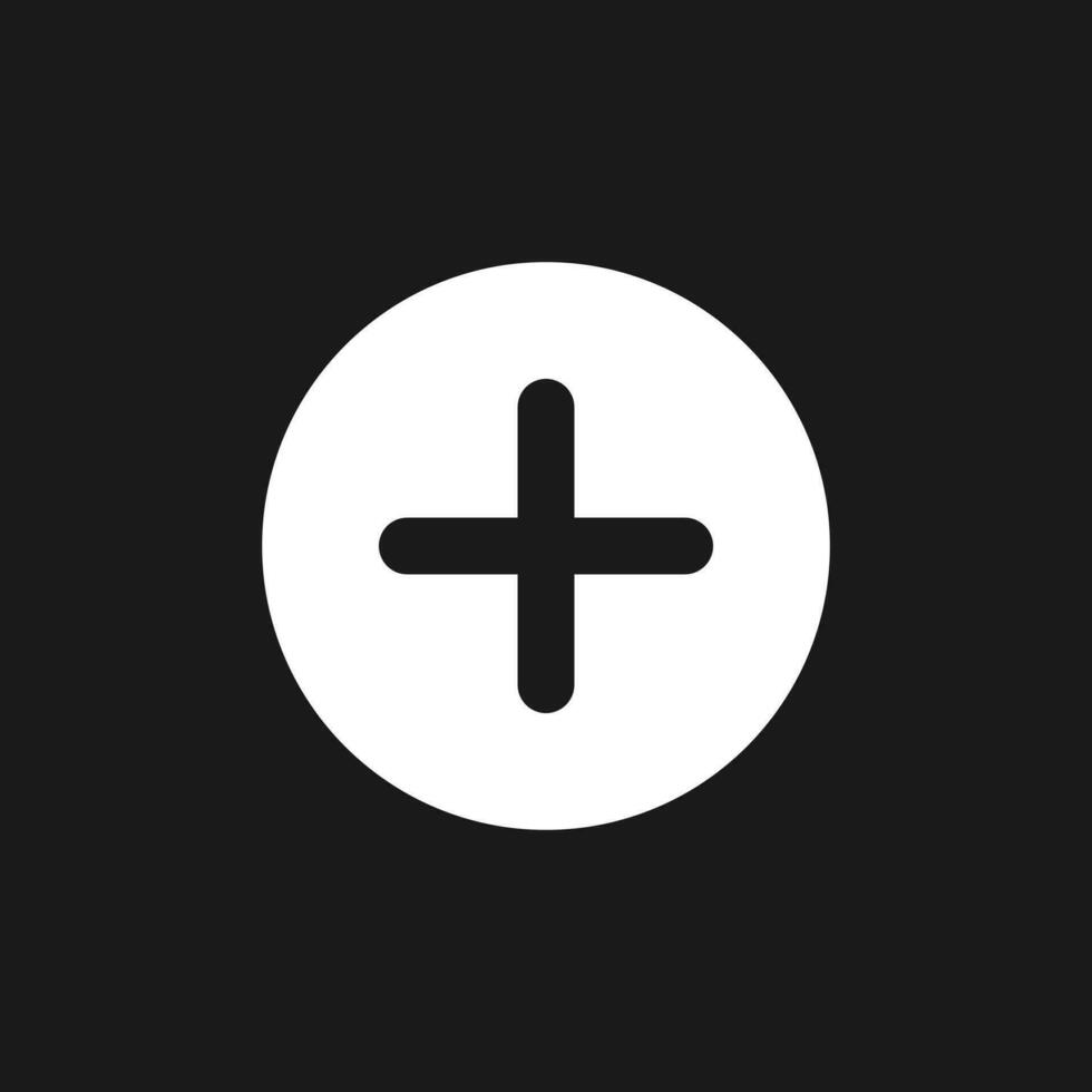 Add button dark mode glyph ui icon. Increase volume. Menu command. User interface design. White silhouette symbol on black space. Solid pictogram for web, mobile. Vector isolated illustration