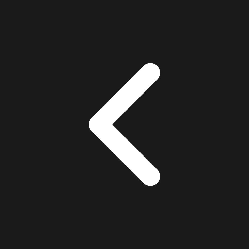 Left arrow dark mode glyph ui icon. Navigation direction. Pointing sign. User interface design. White silhouette symbol on black space. Solid pictogram for web, mobile. Vector isolated illustration