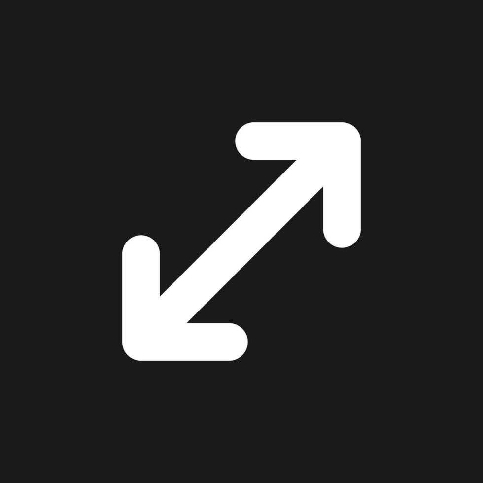 Enlarge dark mode glyph ui icon. Scaling player window. Touch screen. User interface design. White silhouette symbol on black space. Solid pictogram for web, mobile. Vector isolated illustration