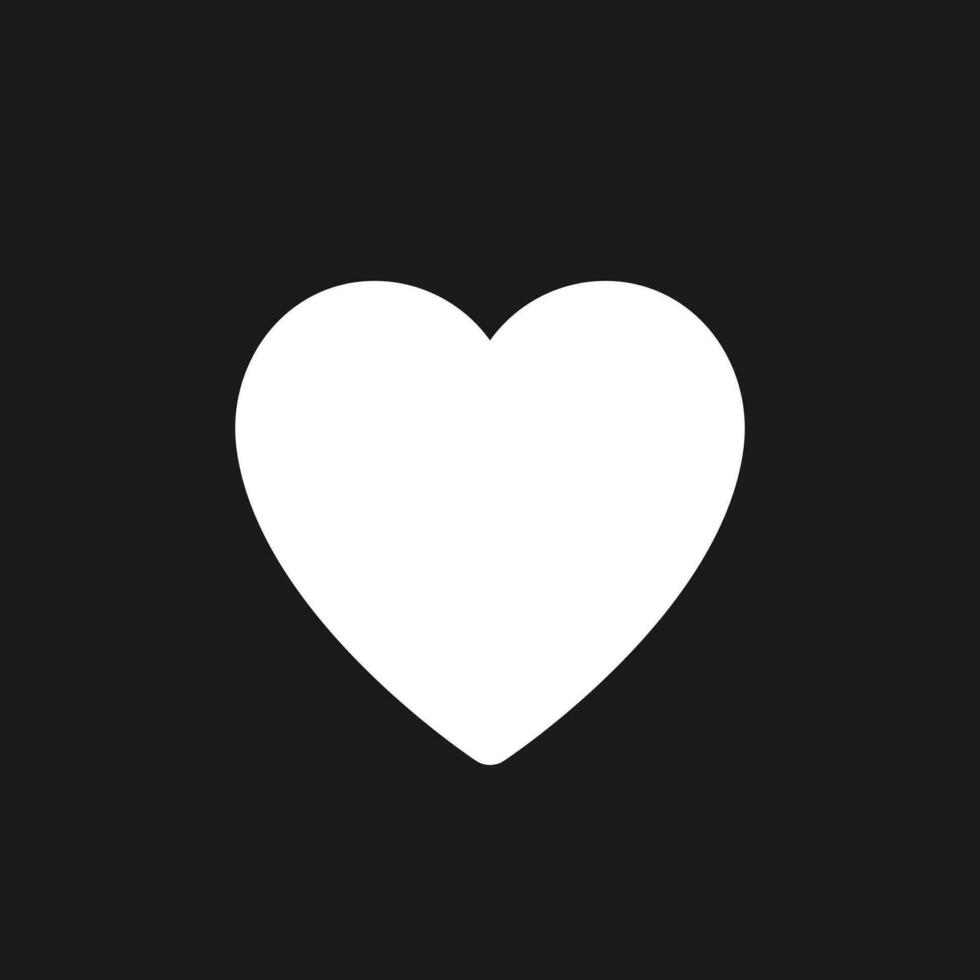 Heart dark mode glyph ui icon. Like button. Expressing love. Reaction. User interface design. White silhouette symbol on black space. Solid pictogram for web, mobile. Vector isolated illustration
