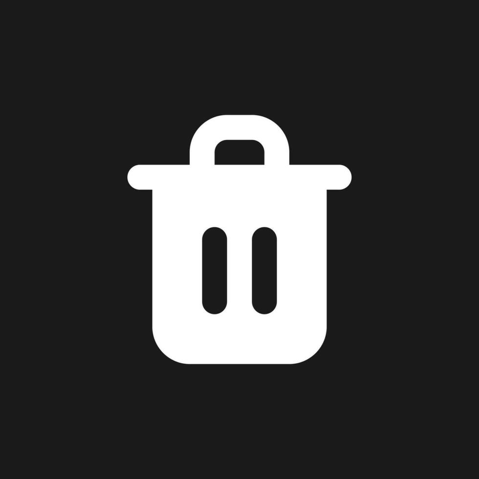 Trash can dark mode glyph ui icon. Delete button. Recycle bin. Container. User interface design. White silhouette symbol on black space. Solid pictogram for web, mobile. Vector isolated illustration