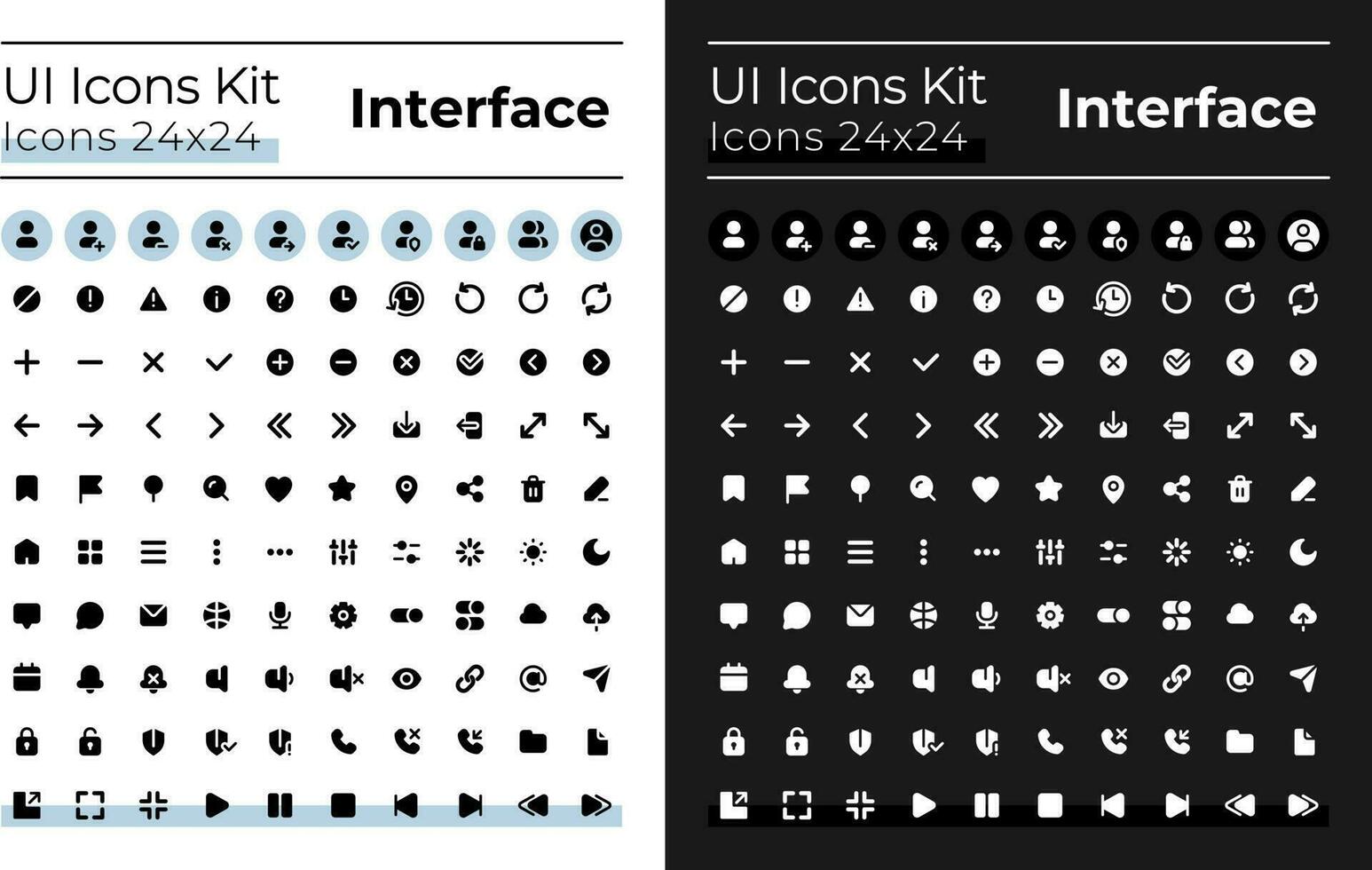 Minimalistic and simple looking glyph ui icons set for dark, light mode. Silhouette symbols for night, day themes. Solid pictograms. Vector isolated illustrations