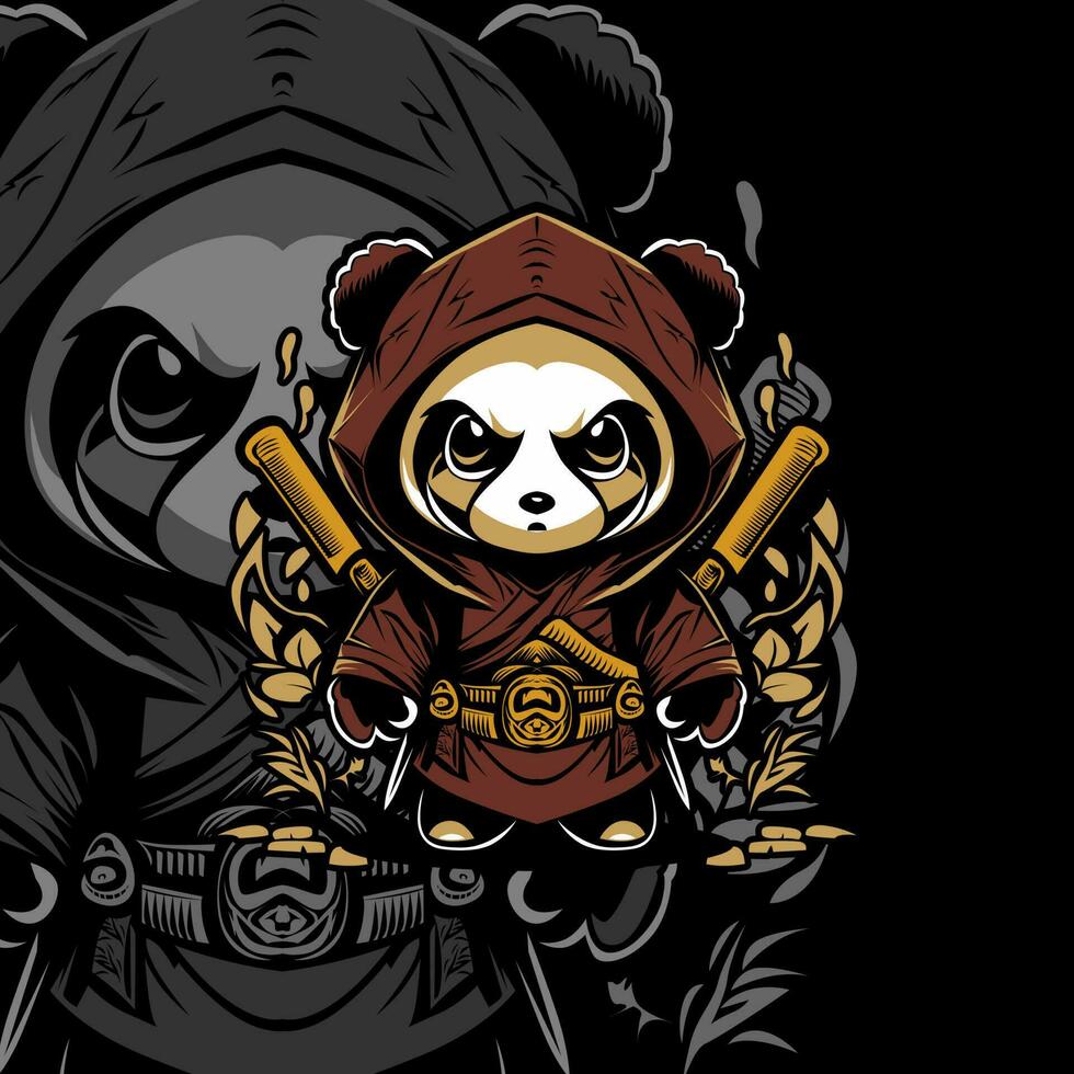 Panda Samurai Mascot Logo Design Template vector