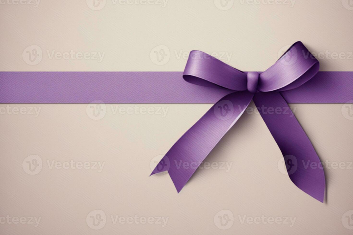 Purple ribbon on pastel paper background AI Generated photo