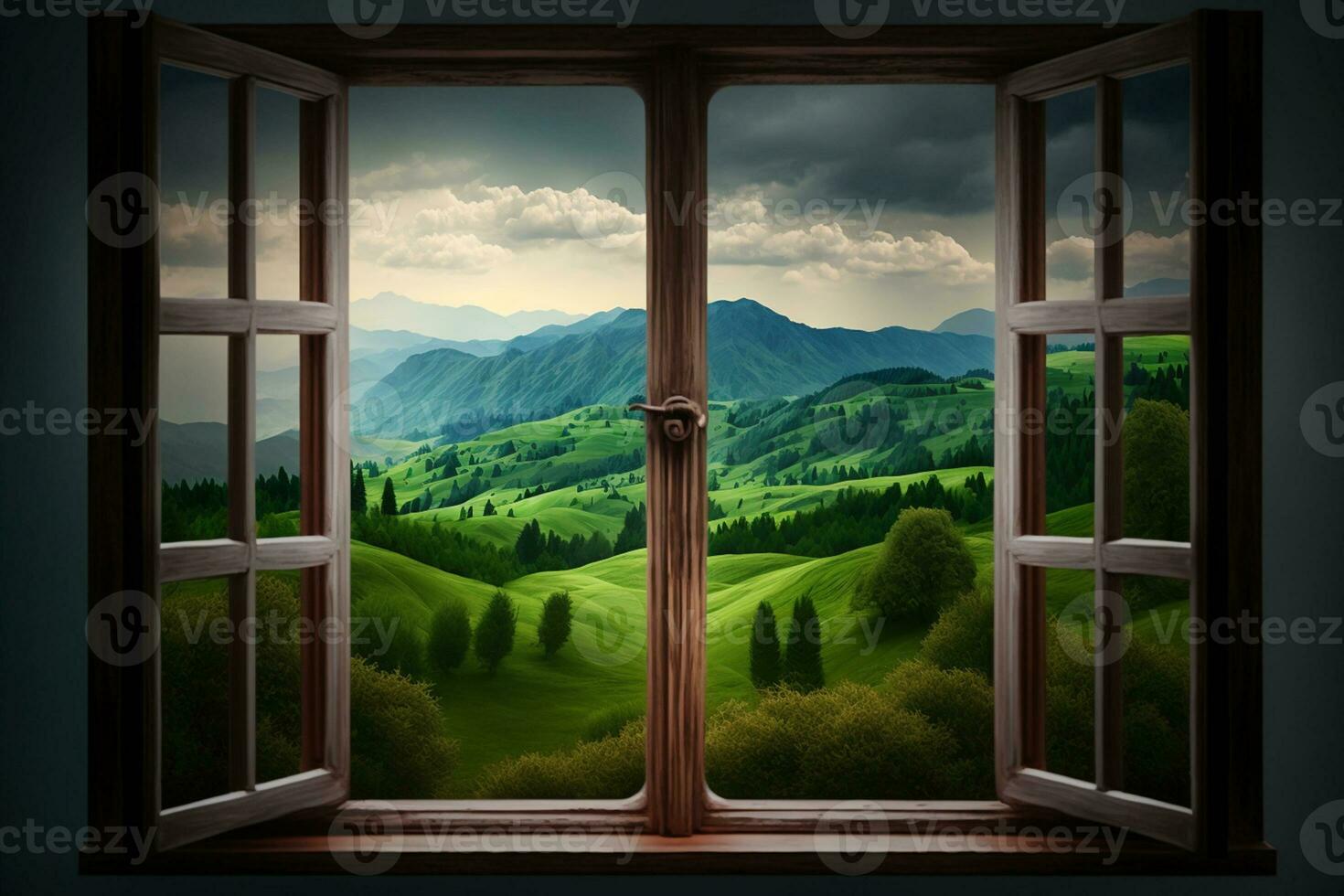Landscape nature view background. view from window AI Generated photo