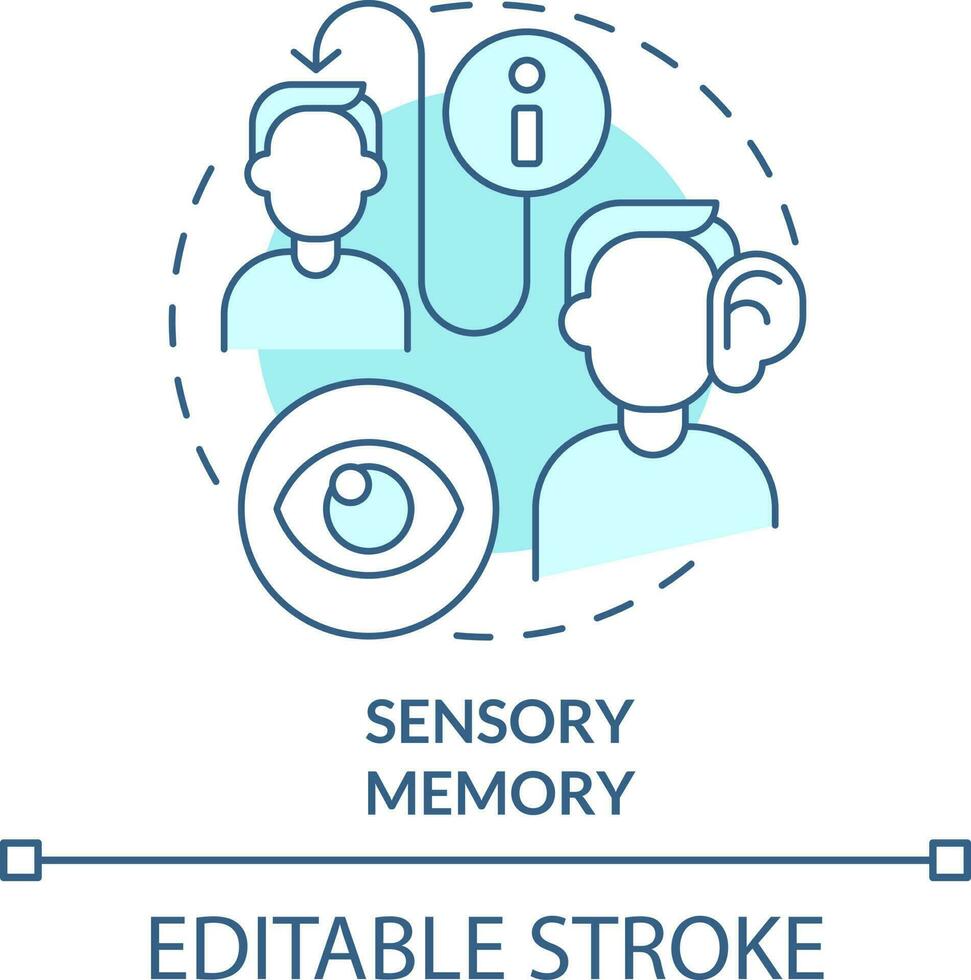 Sensory memory turquoise concept icon. Microlearning step abstract idea thin line illustration. Listening, viewing skills. Isolated outline drawing. Editable stroke vector