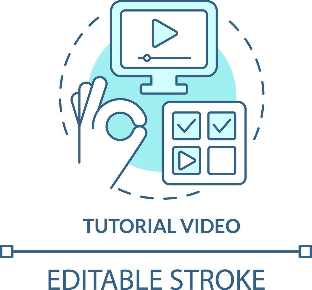 Tutorial video turquoise concept icon. Microlearning type abstract idea thin line illustration. Instructional method. Isolated outline drawing. Editable stroke vector