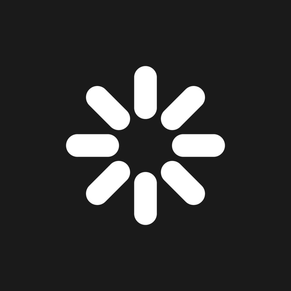Loading indicator dark mode glyph ui icon. Progress spinner. Waiting. User interface design. White silhouette symbol on black space. Solid pictogram for web, mobile. Vector isolated illustration