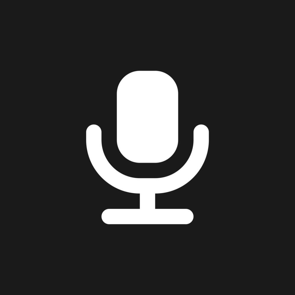 Microphone dark mode glyph ui icon. Voice message. Convert text into audio. User interface design. White silhouette symbol on black space. Solid pictogram for web, mobile. Vector isolated illustration