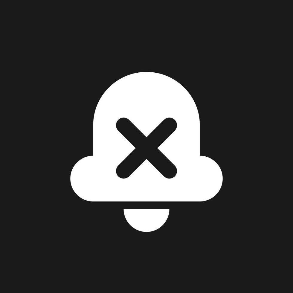 Silent notifications dark mode glyph ui icon. Disable notifications. User interface design. White silhouette symbol on black space. Solid pictogram for web, mobile. Vector isolated illustration
