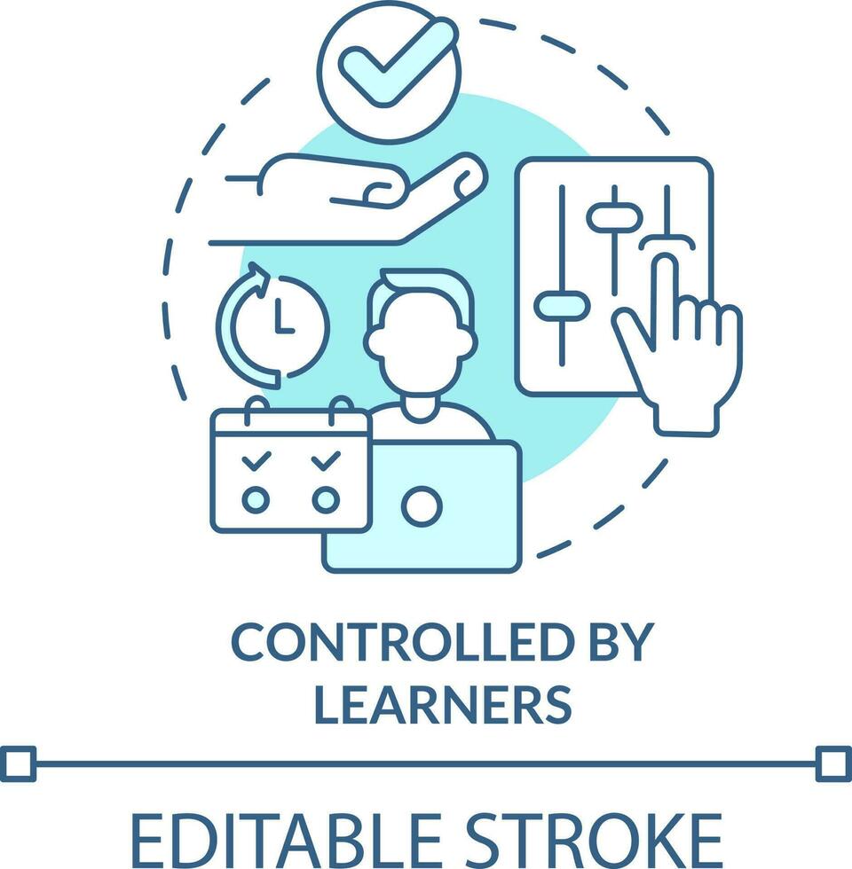 Controlled by learners turquoise concept icon. Microlearning method abstract idea thin line illustration. Self management. Isolated outline drawing. Editable stroke vector