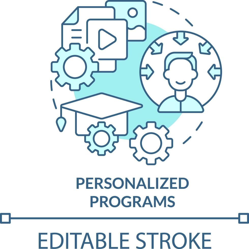Personalized programs turquoise concept icon. Microlearning practice abstract idea thin line illustration. Manage course. Isolated outline drawing. Editable stroke vector
