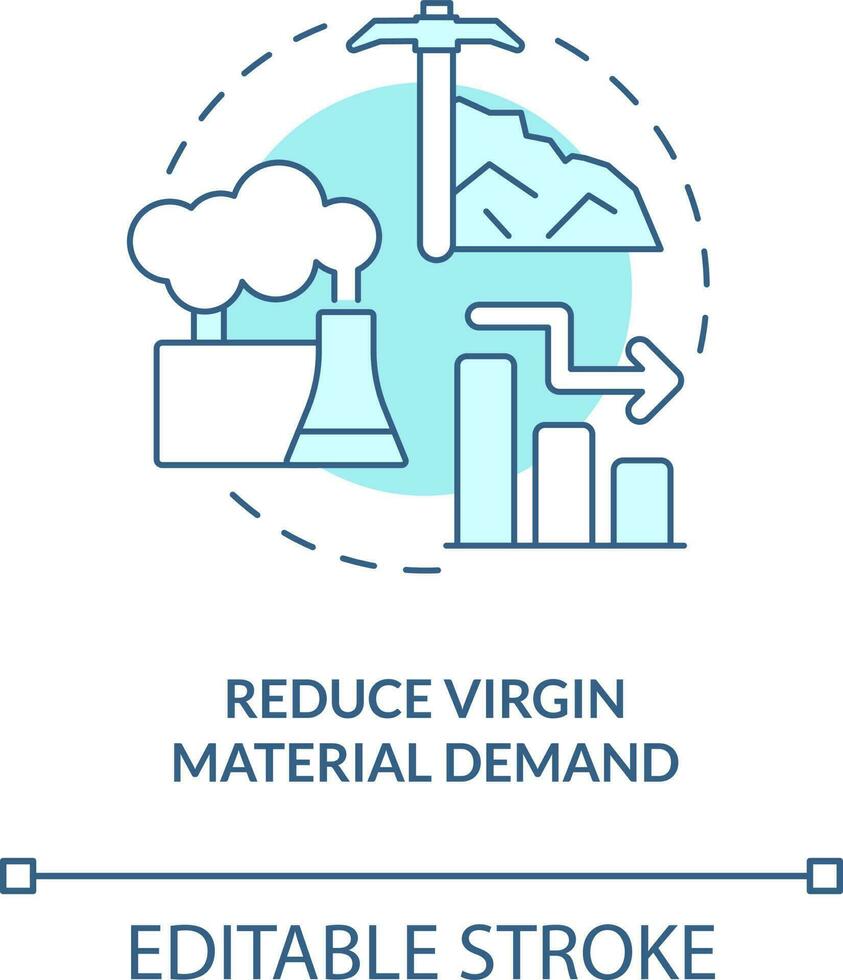 Reduce virgin material demand turquoise concept icon. Carbon removal strategy abstract idea thin line illustration. Isolated outline drawing. Editable stroke vector