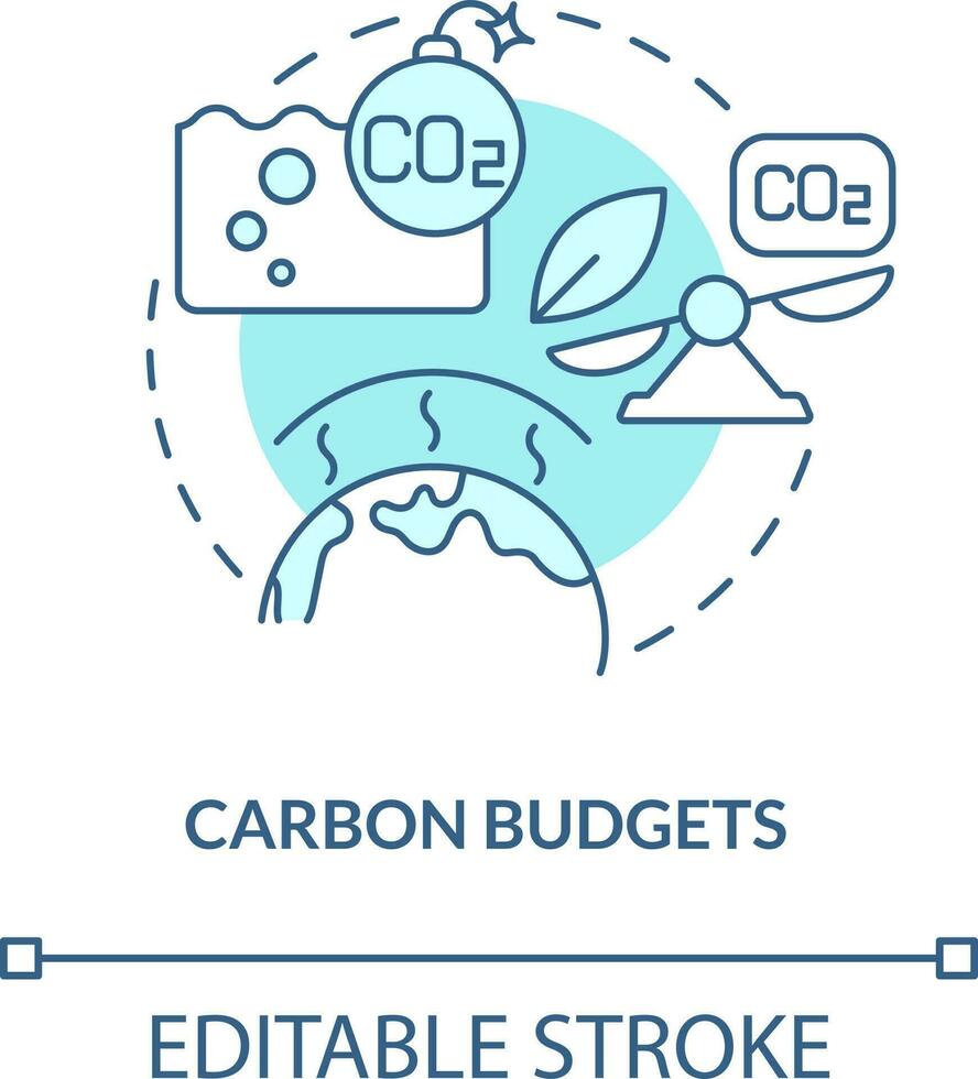 carbón presupuestos turquesa concepto icono. co2 equivalente medida. global red cero objetivo resumen idea Delgado línea ilustración. aislado contorno dibujo. editable carrera vector