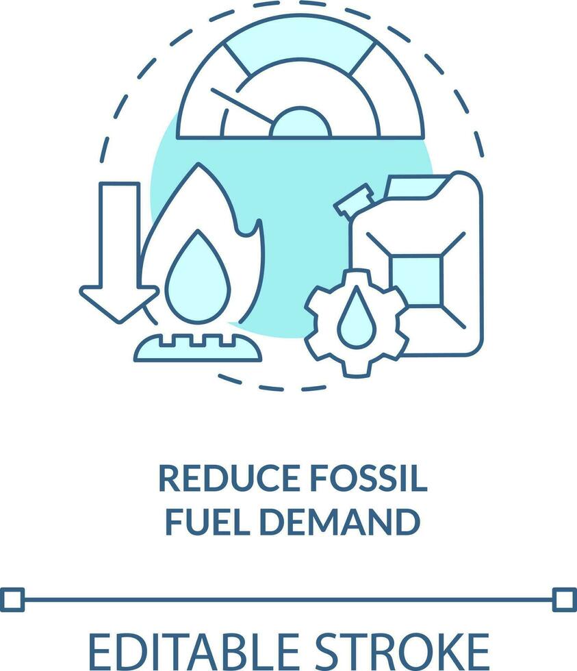 Reduce fossil fuel demand turquoise concept icon. Net zero. Carbon removal strategy abstract idea thin line illustration. Isolated outline drawing. Editable stroke vector