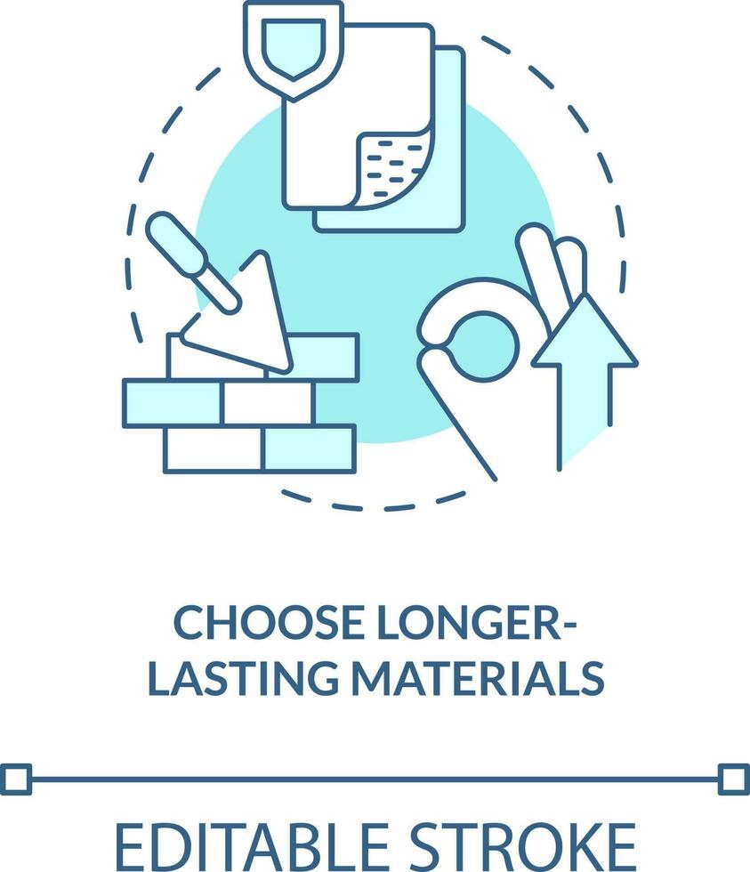 Choose longer lasting materials turquoise concept icon. Carbon reduction strategy abstract idea thin line illustration. Isolated outline drawing. Editable stroke vector