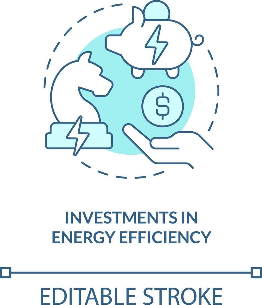 Investments in energy efficiency turquoise concept icon. Commerce. Net zero practice abstract idea thin line illustration. Isolated outline drawing. Editable stroke vector